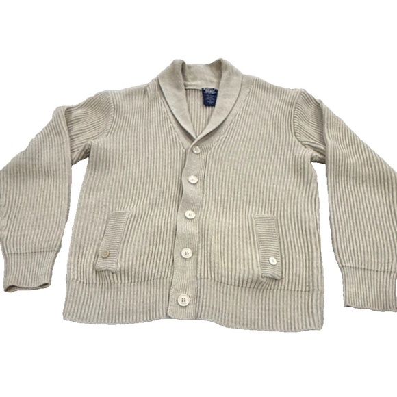 John Blair Vintage Men's Cozy Cowl Collared Cardigan Sweater; Pockets; Tan; Med - Picture 1 of 7